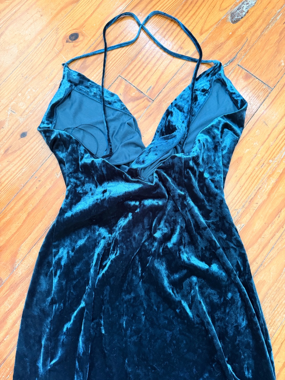 Zara Teal Velvet Twist-Front Mini Dress - Picture 4 of 15